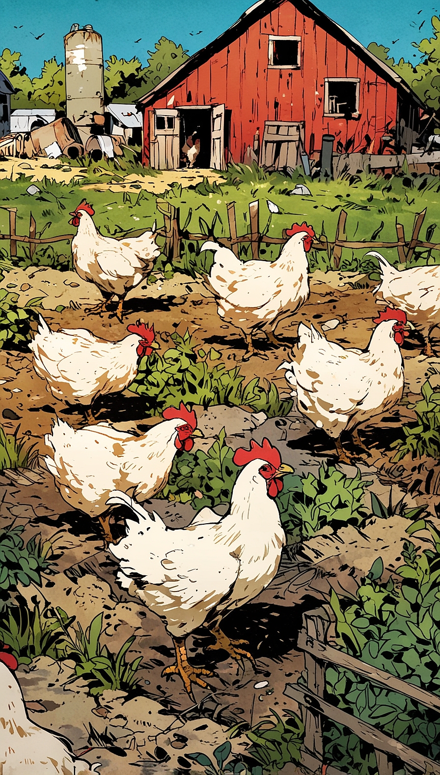 Leonardo Anime XL chickens on a farm 1