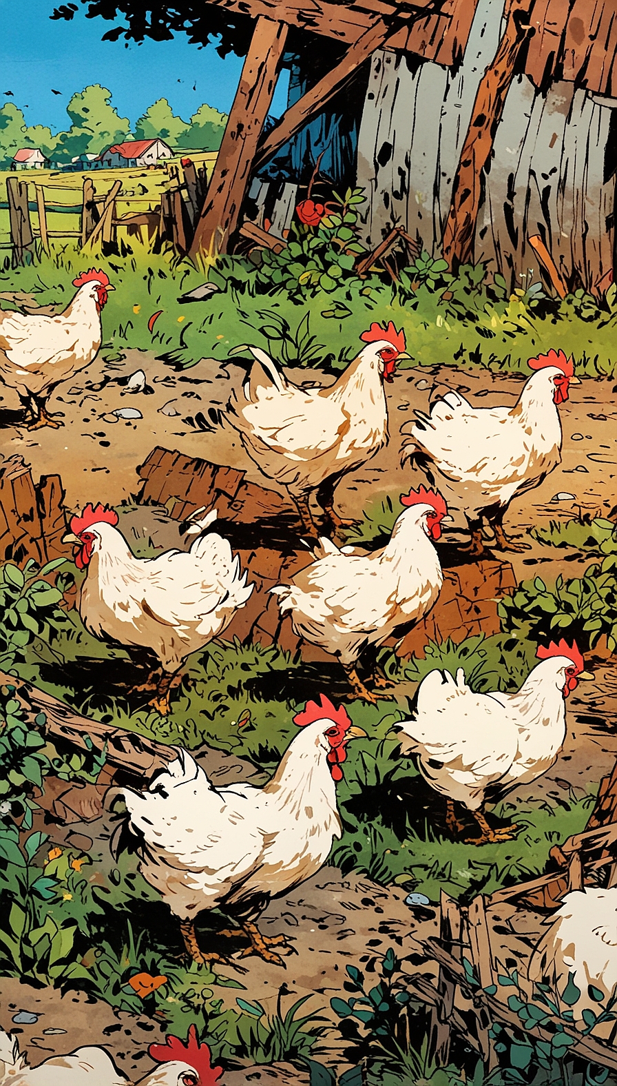 Leonardo Anime XL chickens on a farm 2