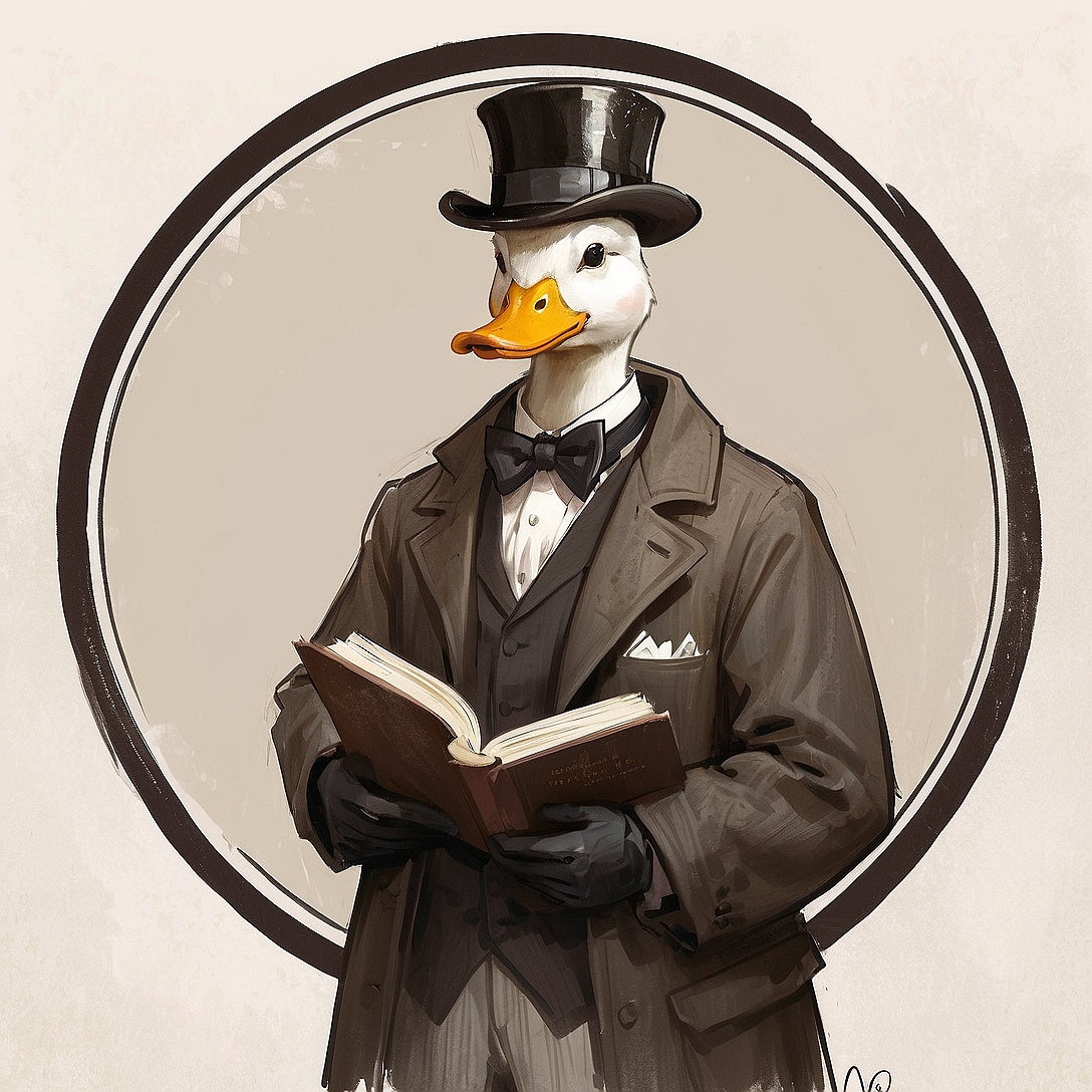 SDXL 10 Vintage gentleman logo a grinning duck wearing a prof 0
