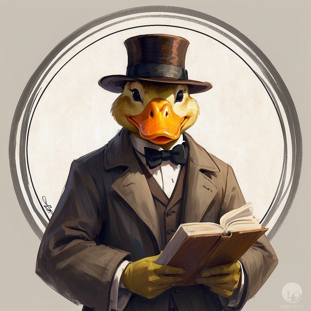 SDXL 10 Vintage gentleman logo a grinning duck wearing a prof 2