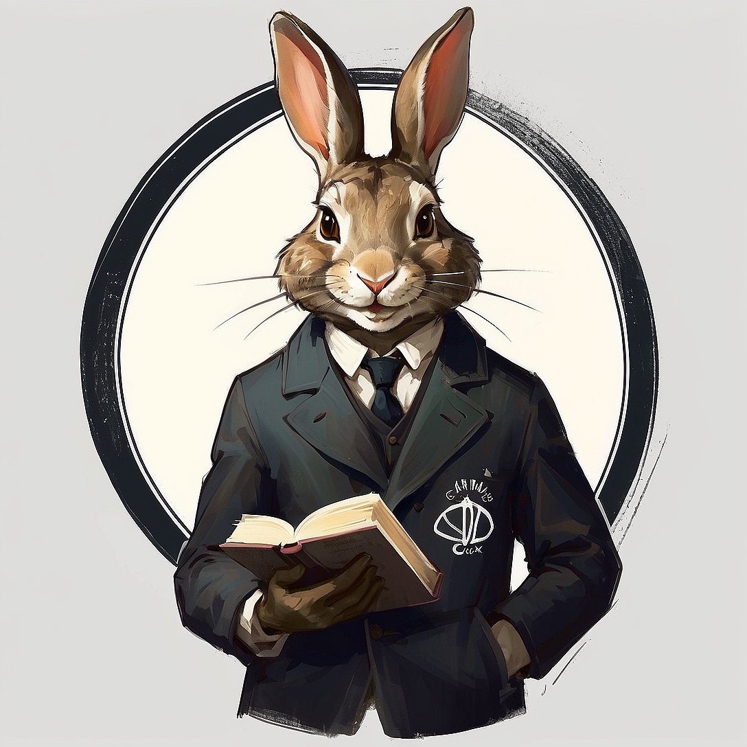 SDXL 10 Vintage gentleman logo a grinning rabbit wearing a pr 1