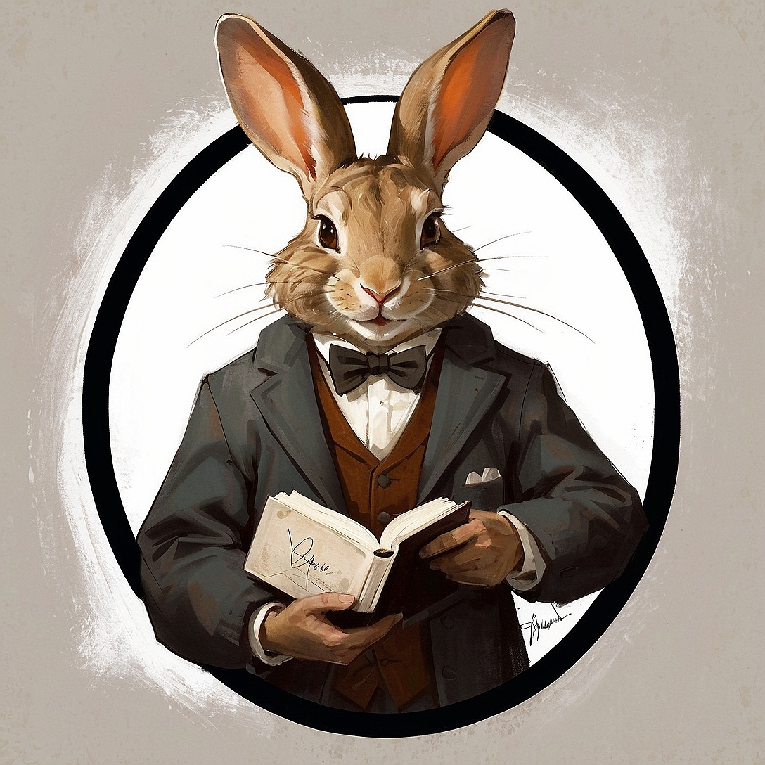 SDXL 10 Vintage gentleman logo a grinning rabbit wearing a pr 2