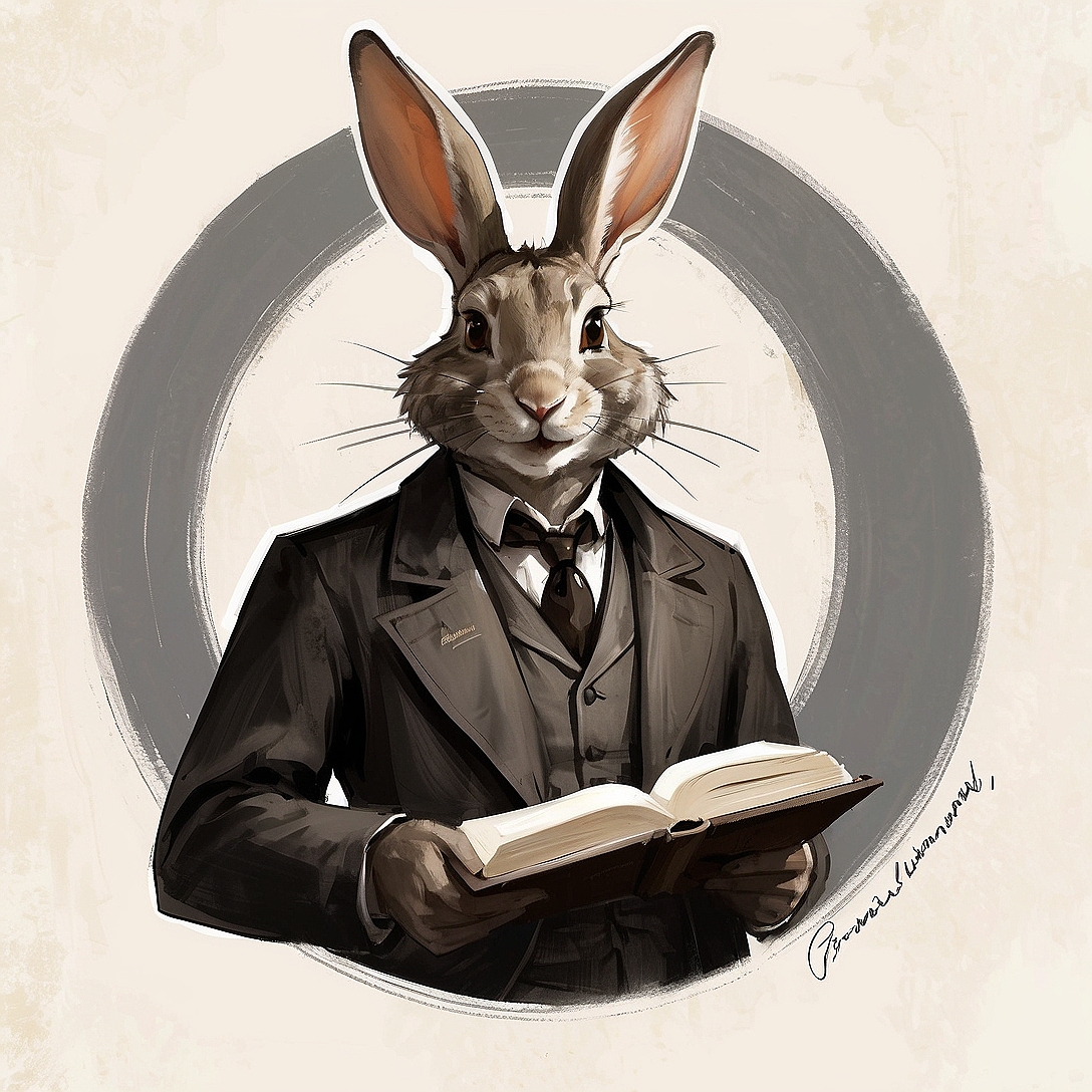 SDXL 10 Vintage gentleman logo a grinning rabbit wearing a pr 6