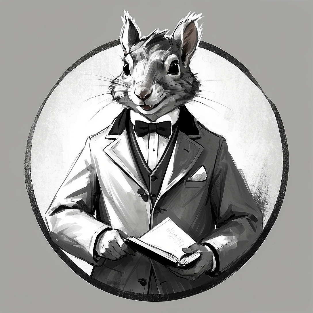SDXL 10 Vintage gentleman logo a grinning squirrel wearing a 3