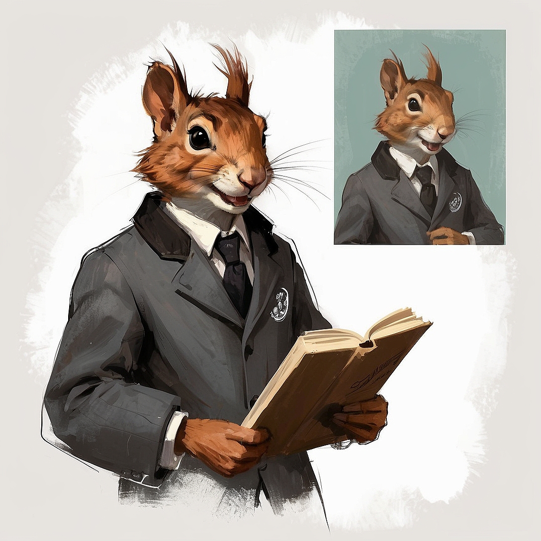 SDXL 10 Vintage gentleman logo a grinning squirrel wearing a 6