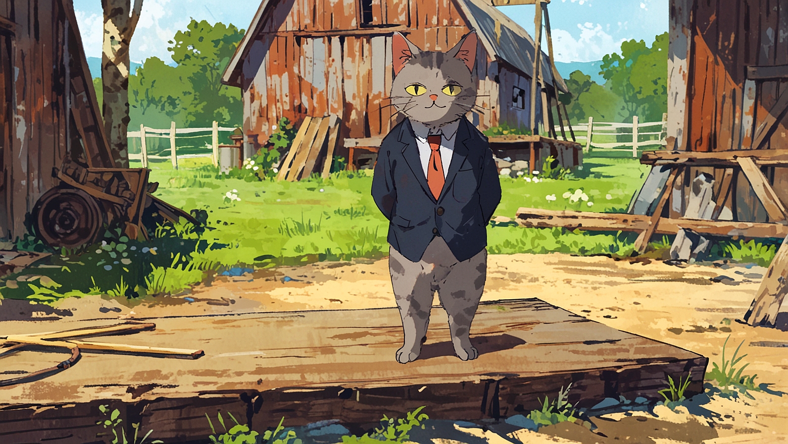 Leonardo Anime XL a cat wearing a suit and tie is standing on 0