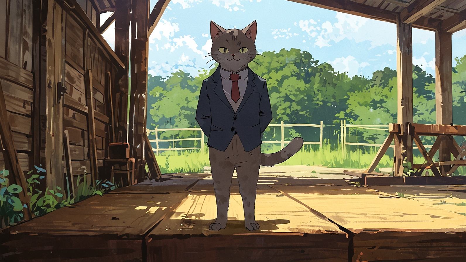 Leonardo Anime XL a cat wearing a suit and tie is standing on 3