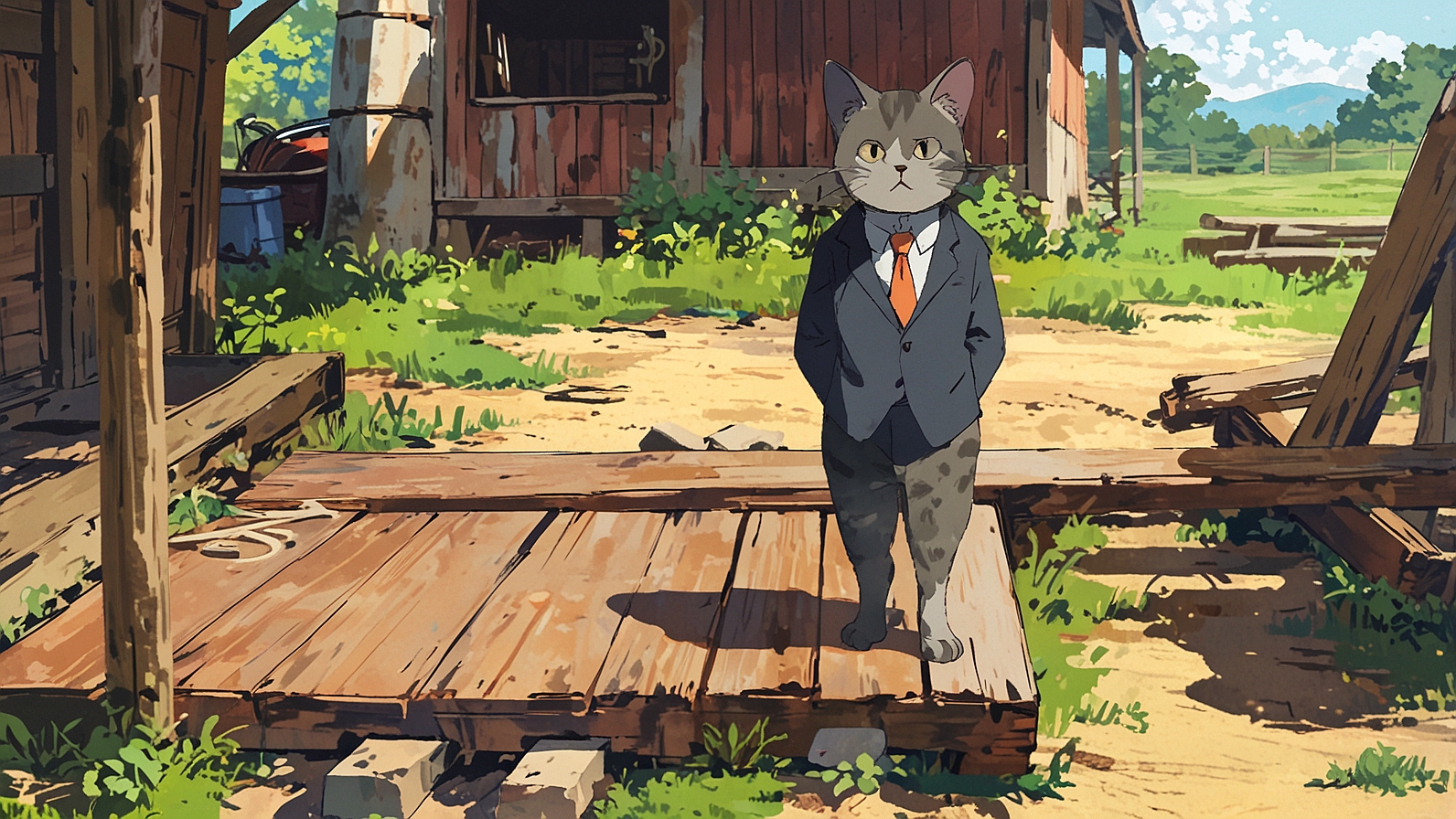 Leonardo Anime XL a cat wearing a suit and tie is standing on 5