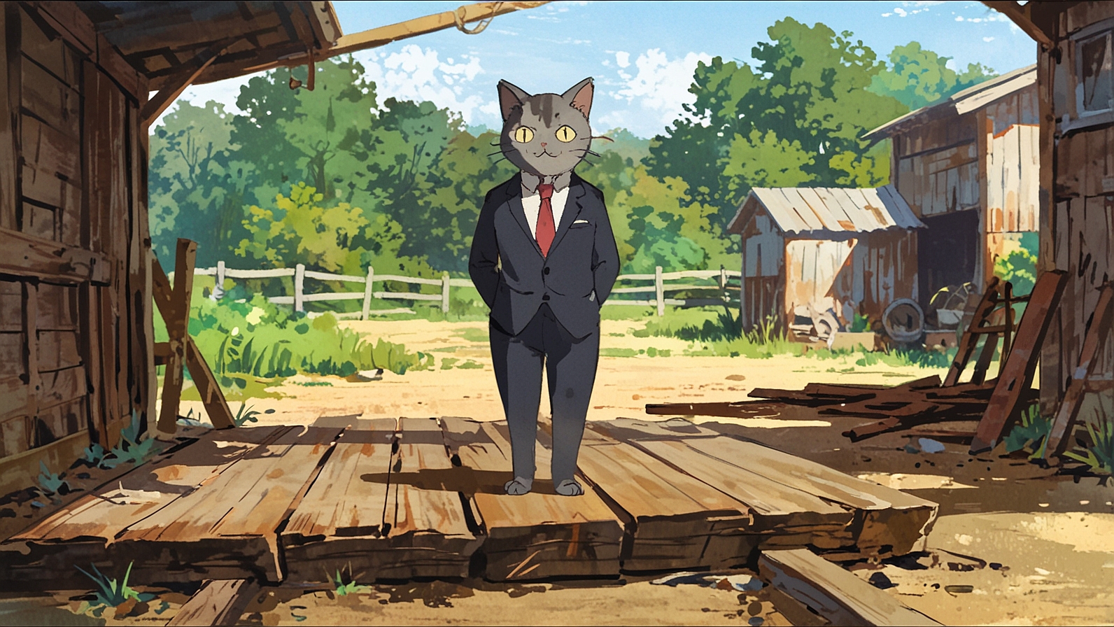 Leonardo Anime XL a cat wearing a suit and tie is standing on 6