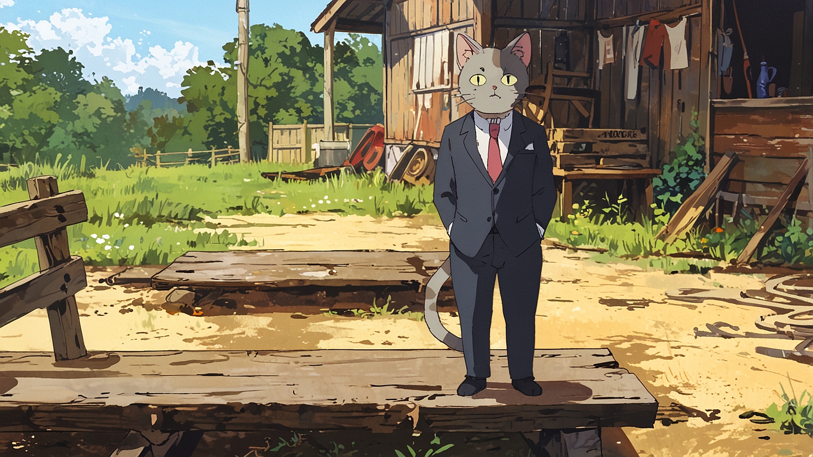 Leonardo Anime XL a cat wearing a suit and tie is standing on 7