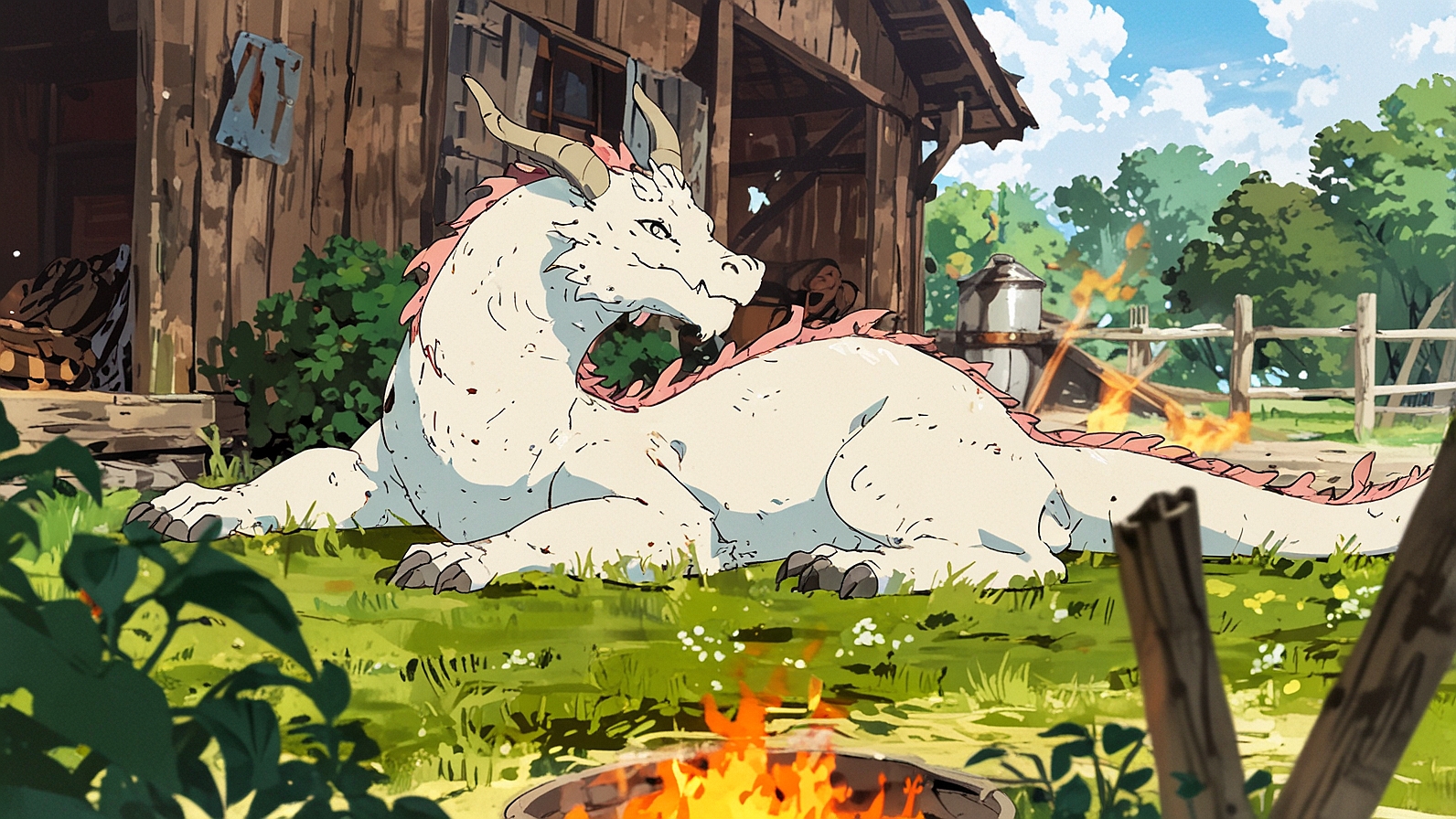 Leonardo Anime XL a friendly white Chinese dragon resting on a 0