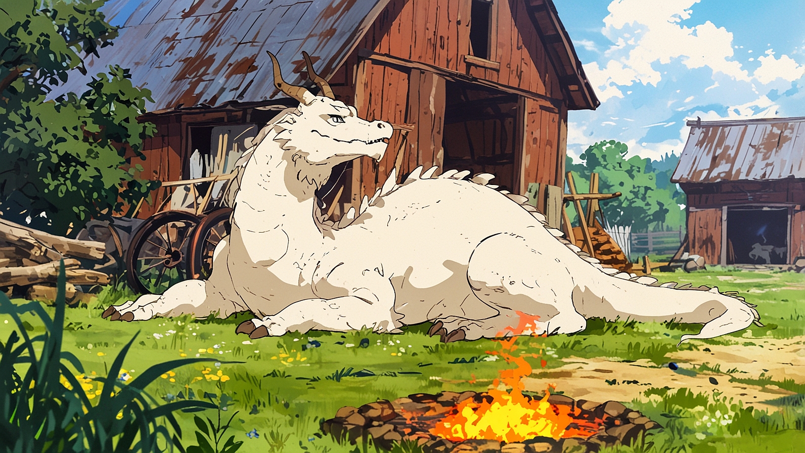 Leonardo Anime XL a friendly white Chinese dragon resting on a 1