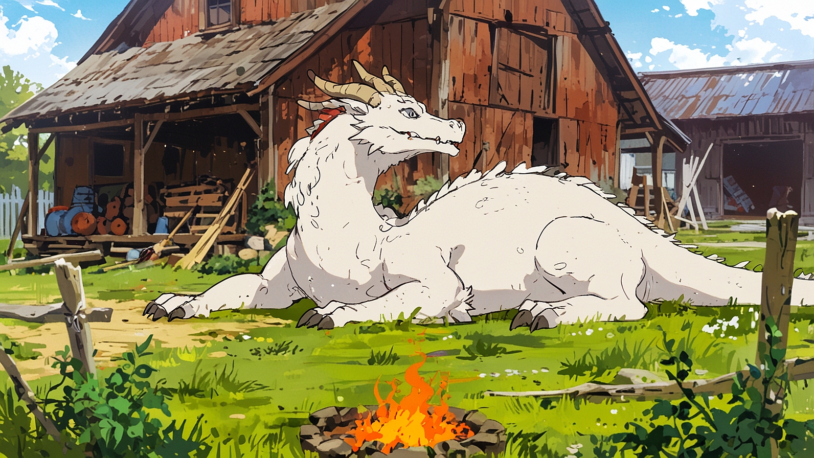 Leonardo Anime XL a friendly white Chinese dragon resting on a 4