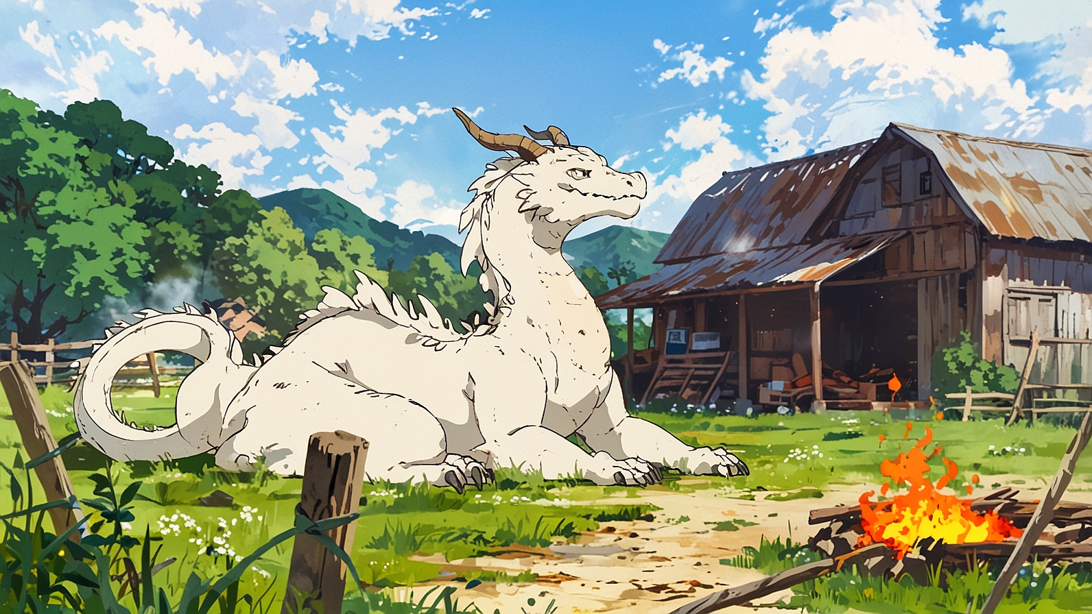 Leonardo Anime XL a friendly white Chinese dragon resting on a 5