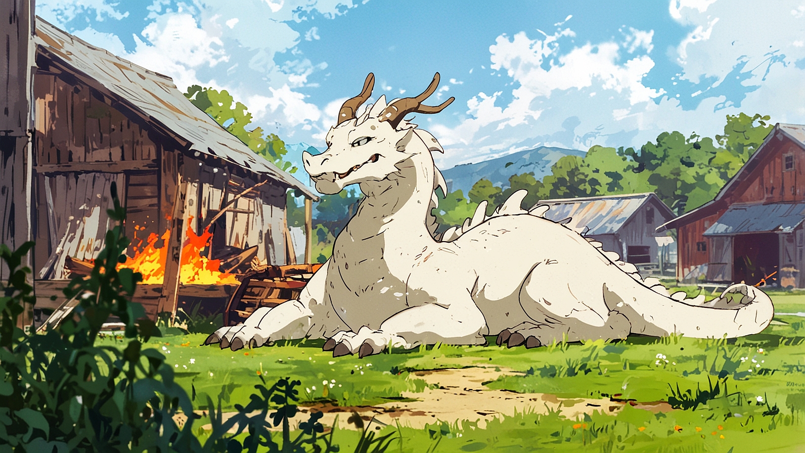 Leonardo Anime XL a friendly white Chinese dragon resting on a 6