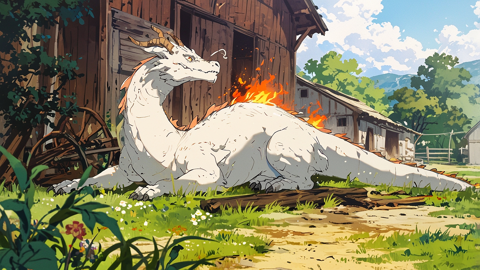 Leonardo Anime XL a friendly white Chinese dragon resting on a 7