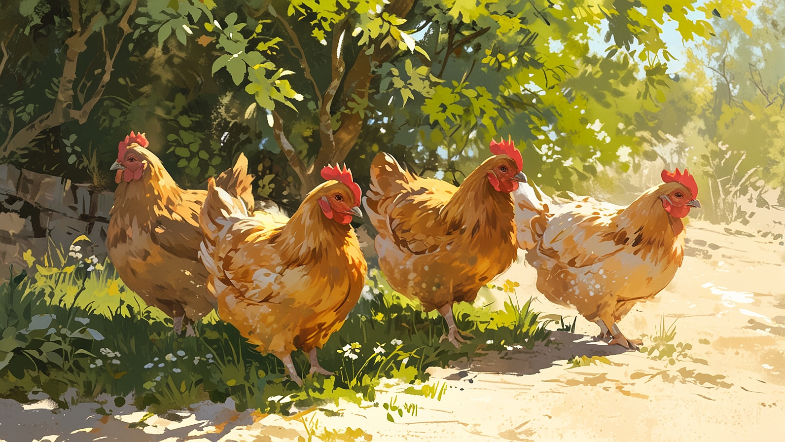 Leonardo Anime XL three hens in a nice sunny spring day they a 0