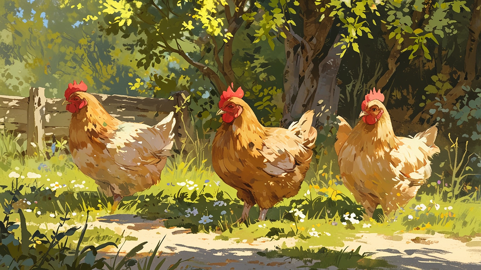 Leonardo Anime XL three hens in a nice sunny spring day they a 1