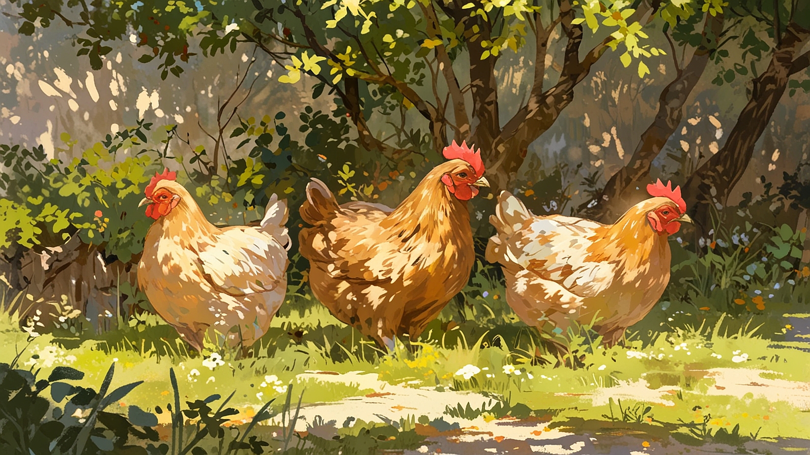 Leonardo Anime XL three hens in a nice sunny spring day they a 2