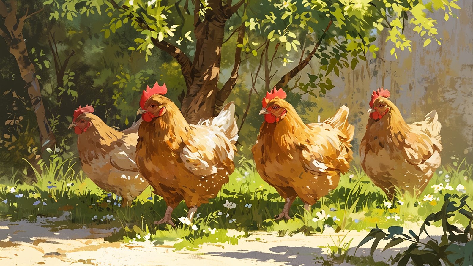 Leonardo Anime XL three hens in a nice sunny spring day they a 3