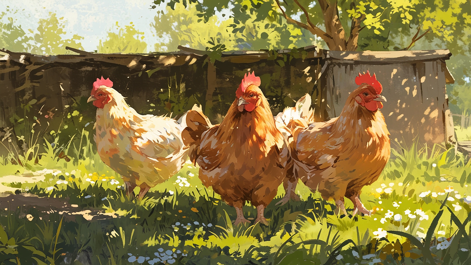 Leonardo Anime XL three hens in a nice sunny spring day they a 4