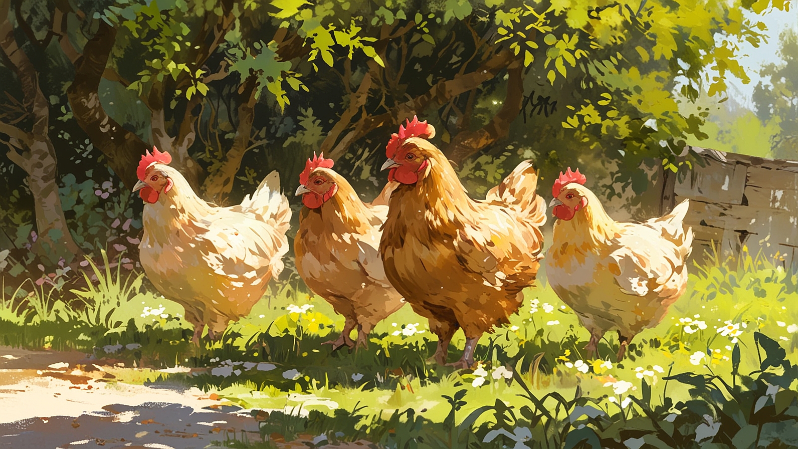 Leonardo Anime XL three hens in a nice sunny spring day they a 5