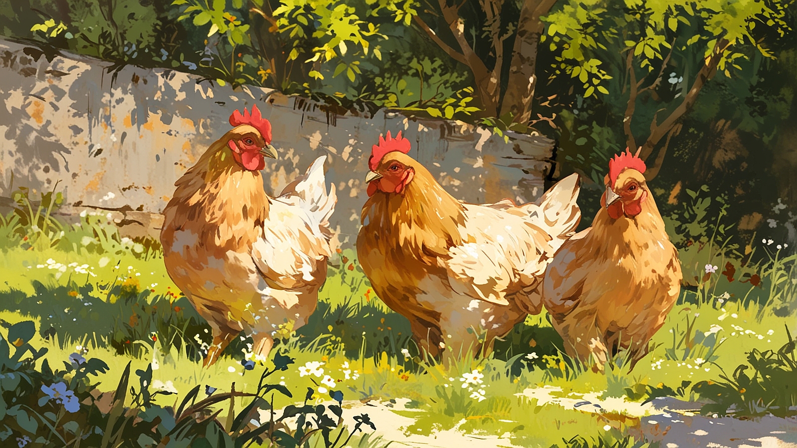 Leonardo Anime XL three hens in a nice sunny spring day they a 6