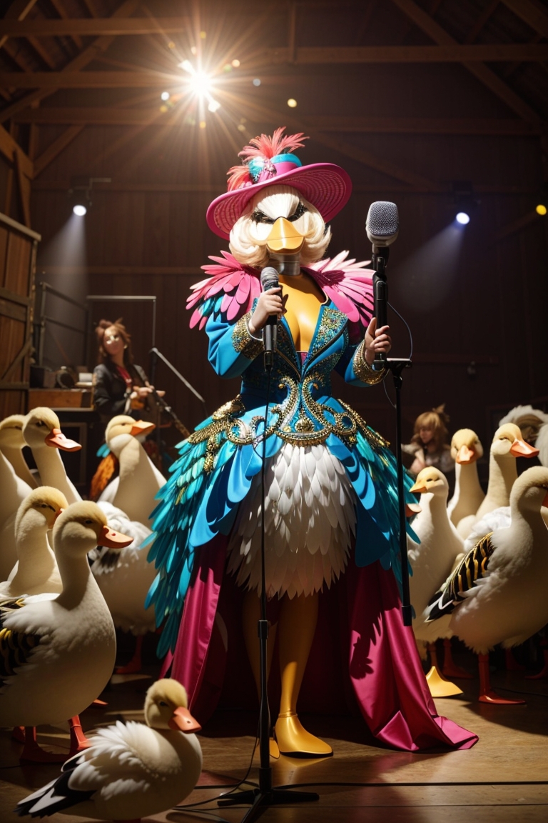 Absolute Reality v16 a flamboyant singing female duck wearing 0