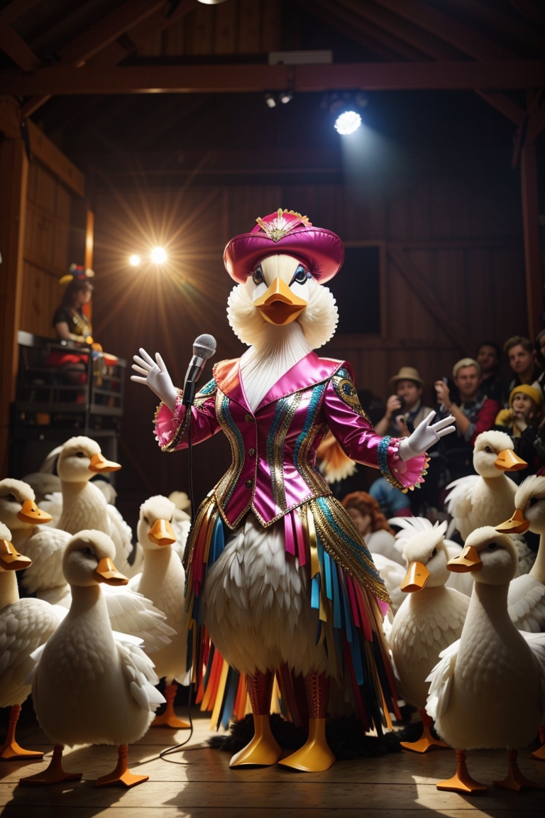 Absolute Reality v16 a flamboyant singing female duck wearing 1