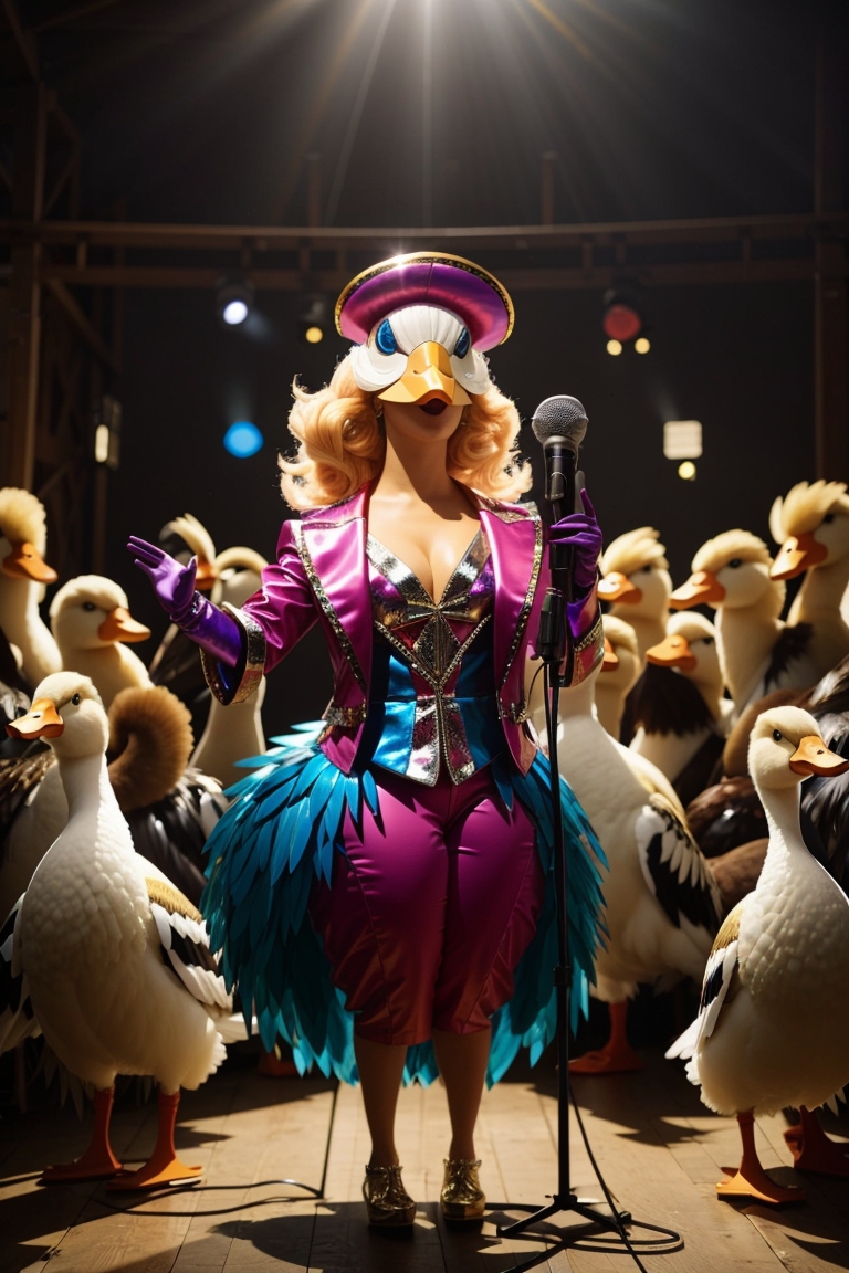 Absolute Reality v16 a flamboyant singing female duck wearing 2