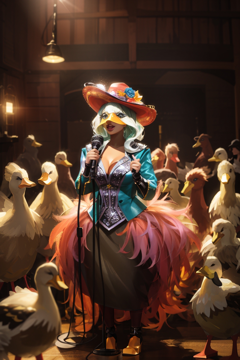 Anime Pastel Dream a flamboyant singing female duck wearing an 0
