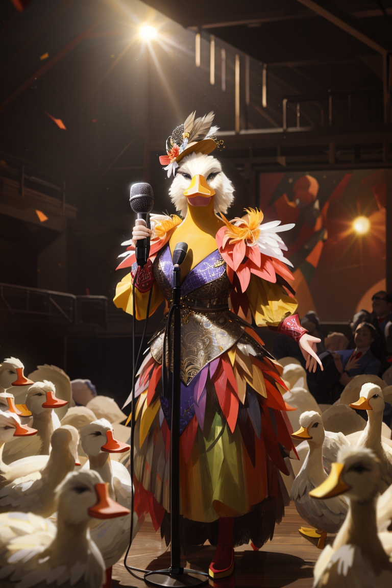 Anime Pastel Dream a flamboyant singing female duck wearing an 3
