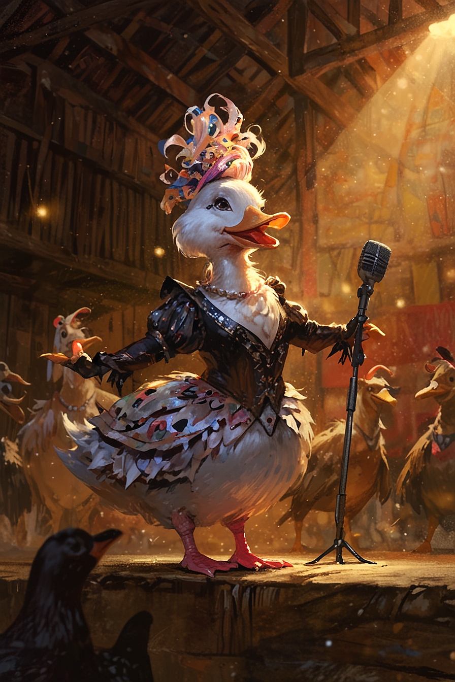 Leonardo Anime XL a flamboyant singing female duck wearing an 0(1)