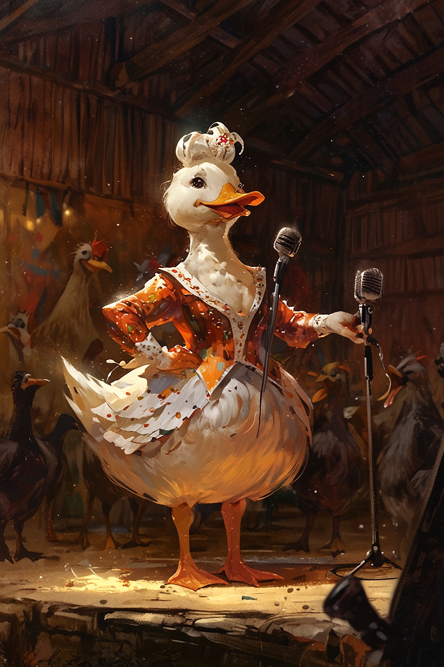 Leonardo Anime XL a flamboyant singing female duck wearing an 1(1)