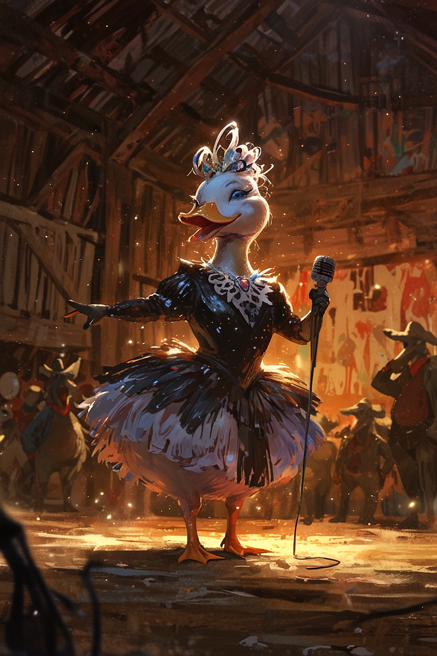 Leonardo Anime XL a flamboyant singing female duck wearing an 2(1)